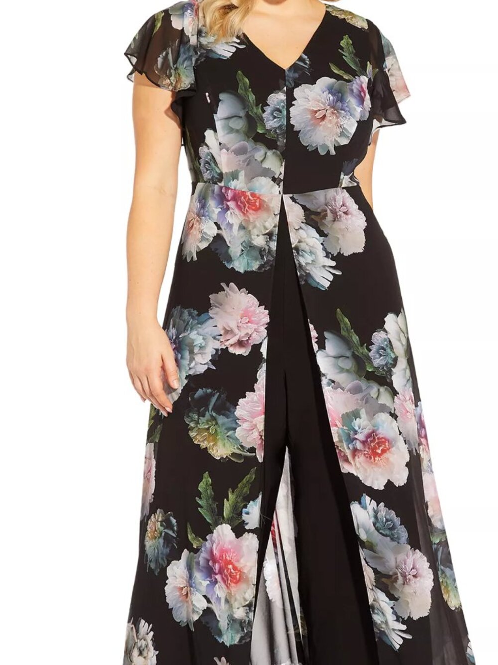 Adrianna Papell Plus Size Floral Chiffon Overlay Jumpsuit Size 20